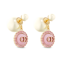 DIOR Metal, Glass, Resin Pearl Stud Earrings Women's Gold