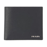 PRADA Leather Wallet Men's Black Sea Blue