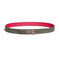 HERMES Calfskin Rose Gold-Plated Leather Belts Women's Gray/Rose Width 2.4CM