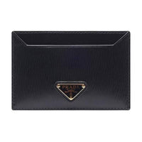 PRADA Leather Card Holder Women's Black