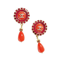 CHANEL Metal Earrings Women's Red