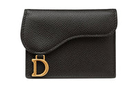 DIOR Saddle Cow Leather Card Holder Wallet Women's Black