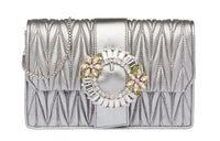 MIU MIU Matelassé Leather Handbag Shoulder Bags Women's Silver