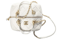 CHANEL Calfskin Small Square Box Handheld Shoulder Bag Crossbody Bag Women's White
