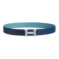 HERMES Calfskin Leather Belts Men's Blue Width 3.2CM