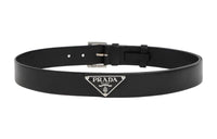 PRADA Metal Logo Pin Buckle Belt Leather Belts Women's Black Width  4cm