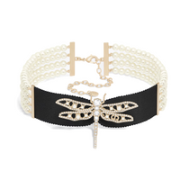 DIOR Satin Metal Crystal Resin Pearl Necklaces Women's Gold