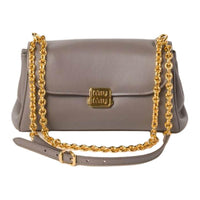 MIU MIU Leather Shoulder Bag Crossbody Bag Women's Gray