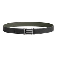 HERMES Metal Leather Belts Unisex Graphite/Gray Green Width  3.2cm