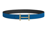 HERMES Gold Buckle Epsom Calfskin Double-Sided Leather Belt Women's Blue Width: 3.2cm