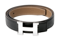 HERMES Constance Calfskin Leather Belts Women's Black/Elephant Gray Width  2.4cm