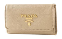 PRADA Saffiano Leather Wallet Women's Stone Gray With Cornflower Blue Accents