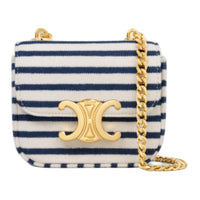 CELINE Claude Fabric Shoulder Bag Mini Women's Marine Blue & Tan