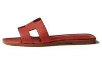 HERMES Oran Genuine Leather Sole Slip-Resistant Slide Slippers Women's Orange