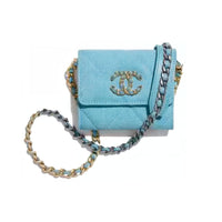 CHANEL Single Denim With Calfskin Wallet Crossbody Bag Shoulder Bag Regular Women's Blue