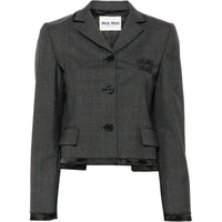 MIU MIU Tartan Print Cropped Jacket 'Slate Grey'