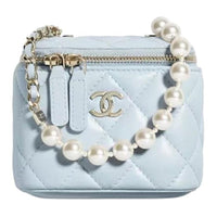 CHANEL Sheepskin Box Bag, Shoulder Bag, Crossbody Bag Mini Women's Blue