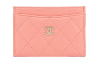 CHANEL Diamond Pattern Lambskin Card Holder Women's Peach Pink