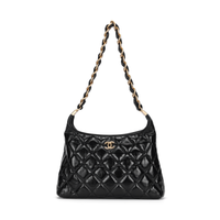 CHANEL Polished Lambskin Hobo Bag Handbag Shoulder Bag Large Size Women's Black