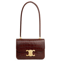CELINE Crocodile Leather Handbag Shoulder Bag Women's Chestnut