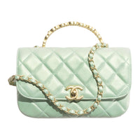 CHANEL Sheepskin One Shoulder Crossbody Clutches Women's Light Green