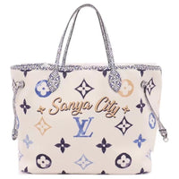 LOUIS VUITTON NEVERFULL Leather Tote Bag Shopping Bag Handbag Regular Women's White & Blue