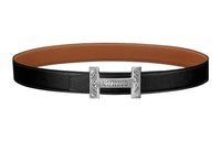 HERMES Togo Calfskin Double-Sided Leather Belt Leather Belts Men's Black Width: 3.2cm