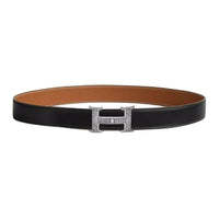 HERMES Calfskin Metal Sterling Silver Leather Belts Men's Black/Brown Width: 3.2CM