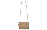 SAINT LAURENT SUNSET Smooth Leather Shoulder Bag Crossbody Bag Medium Size Women's Gray Brown
