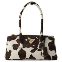 PRADA Cow Leather Shoulder Bag Medium Size Women's White & Dark Brown