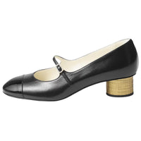 CHANEL 24B Irregular Heel Mary Jane Shoes 3cm Women's Black