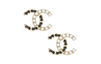 CHANEL Stud Earrings Women's Black/White