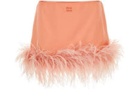 MIU MIU Feather Trimmed Satin Mini Skirt Casual Short Skirts Women's Coral