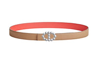 HERMES Maillon Bubble Buckle & Double-Sided Swift And Epsom Calfskin Leather Belts Women's Brown/Pink Width: 2.4cm