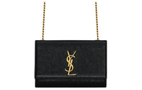 SAINT LAURENT KATE Shiny Grained Cow Leather Crossbody Bag Shoulder Bag Small Size Women's Black