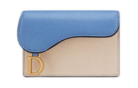 DIOR Saddle Sheepskin Coin Purses Card Holders Regular Women's Beige/Klein Blue