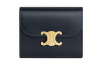 CELINE Triomphe Shiny Cow Leather Wallet Small Size Women's Dark Blue