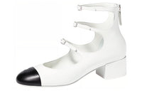 CHANEL Chunky Heel High Heels 4cm Women's White