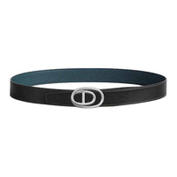 HERMES Palladium Plated, Leather, Metal, Calfskin Leather Belts Unisex Graphite/Green Width 3.2CM