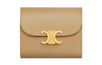 CELINE Triomphe Glossy Calfskin Clutches Wallets Small Size Women's Olive