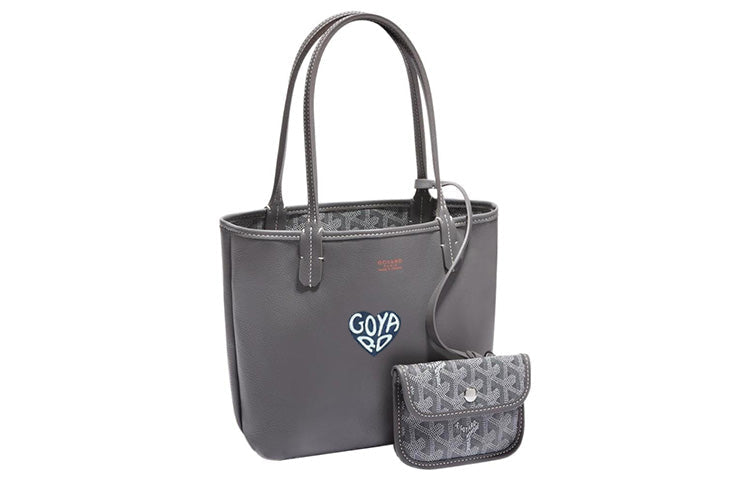 GOYARD Anjou Canvas With Calfskin Combo Bag Tote Shopping Bag One Shoulder Handbag Mini Women's Gray/Gray Small Heart