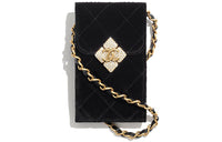 CHANEL Crystal Crossbody Bags Cell Phone Pouch Women's Black
