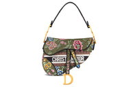 DIOR Saddle Embroidery Saddle Bag Shoulder Bag Crossbody Bag Handbag Women's Green/Multicolor