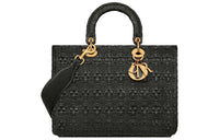 DIOR Lady Dior Sheepskin Dior Bag Shoulder Bag Handbag Large Size Unisex Black