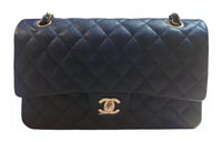 CHANEL Classic Flap CF Grained Calfskin Crossbody Bag, Shoulder Bag Medium Size Women's Dark Blue