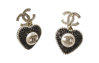 CHANEL Earrings Women's Black/Pearl White