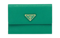 PRADA Saffiano Leather Card Holder Wallet Women's Green