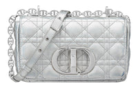 DIOR Metallic Finish Sheepskin Crossbody Bag Shoulder Bag Women's Silver