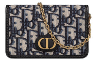 DIOR 30 Montaigne Fabric Chain Bag, One Shoulder, Crossbody Clutch Mini Women's Blue/Black