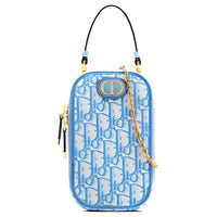 DIOR Leather Chain Crossbody Bag, One Shoulder Handbag, Cell Phone Pouch Women's Cornflower Blue